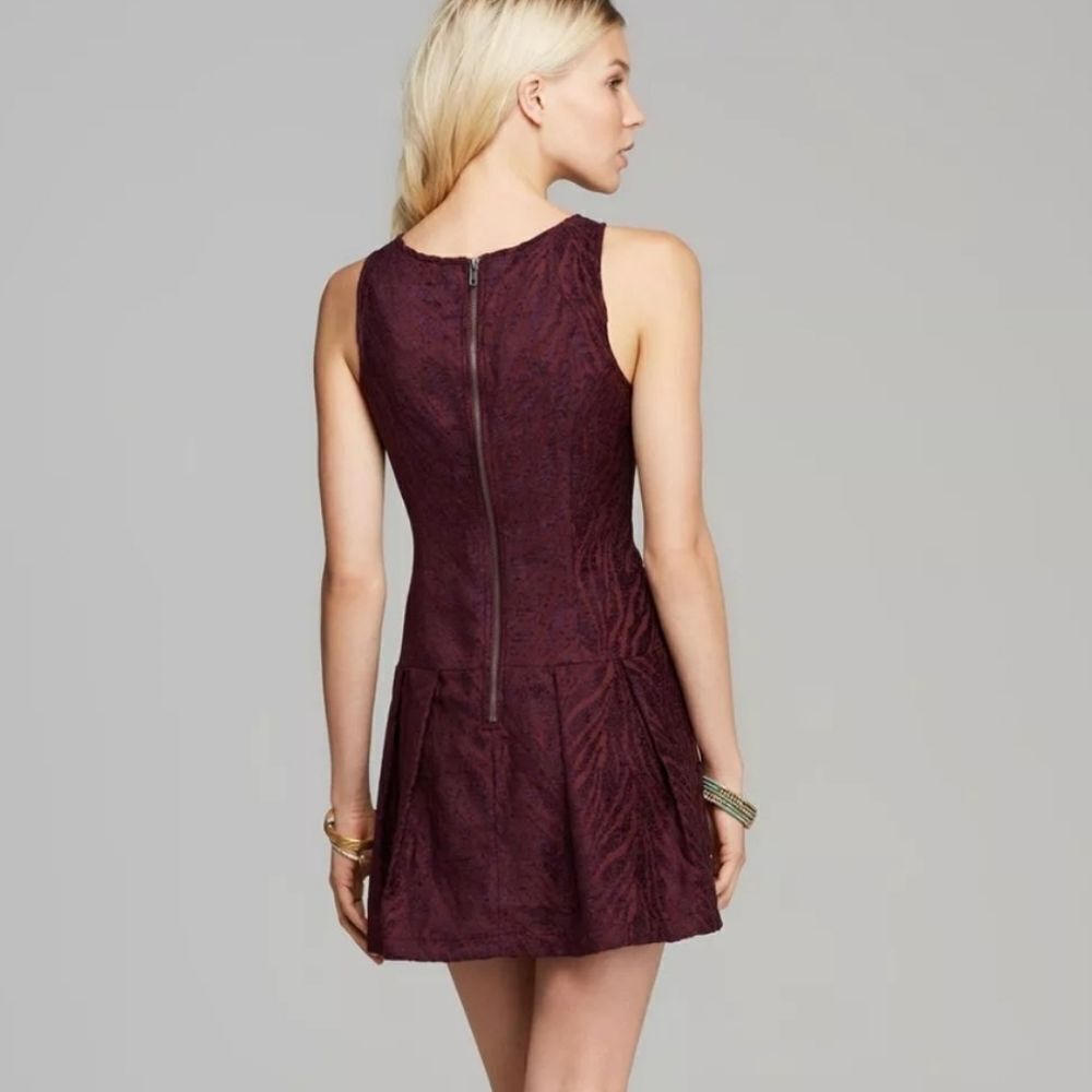 Free People Chenille Zebra Print Drop Waist Pleated Mini Dress in Mulberry 6 - Picture 3 of 12